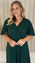 CurveWow Lace Angel Sleeve Dress Forest Green