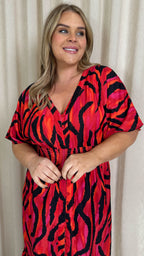 CurveWow Kimono Midaxi Dress Pink Zebra