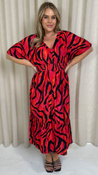 CurveWow Kimono Midaxi Dress Pink Zebra