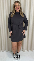 CurveWow Belted Swing Dress Charcoal