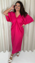 CurveWow Balloon Sleeve Kimono Midi Dress Pink