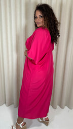 CurveWow Balloon Sleeve Kimono Midi Dress Pink