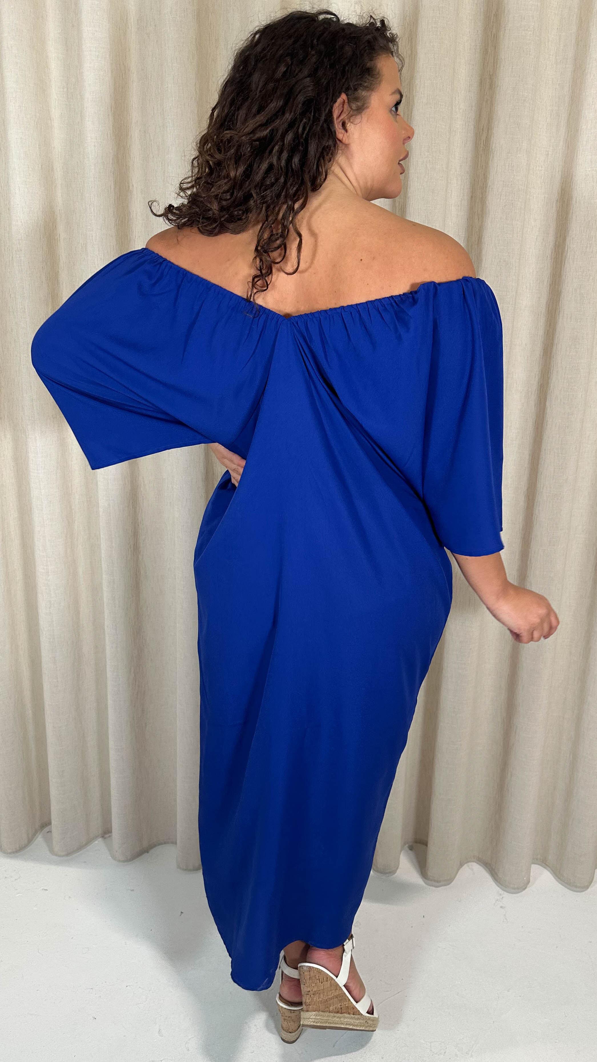 CurveWow Balloon Sleeve Kimono Midi Dress Blue