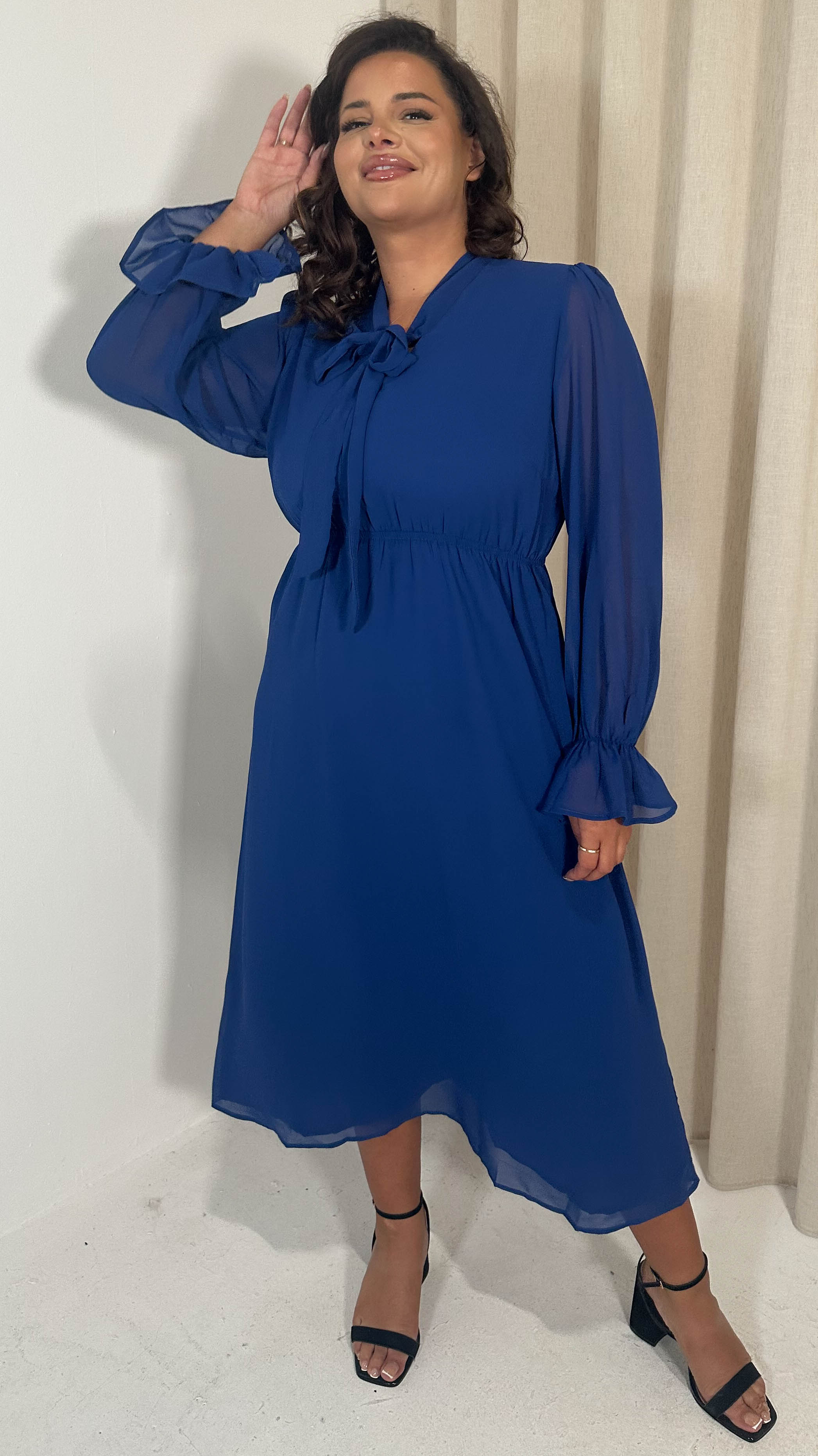 CurveWow Pussybow Midaxi Dress Blue