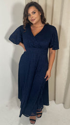 CurveWow Lace Angel Sleeve Dress Navy