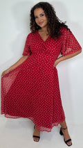 CurveWow Mesh Angel Sleeve Dress Red Spot