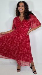 CurveWow Mesh Angel Sleeve Dress Red Spot