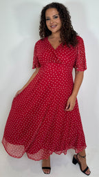 CurveWow Mesh Angel Sleeve Dress Red Spot