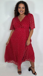 CurveWow Mesh Angel Sleeve Dress Red Spot