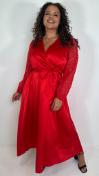 CurveWow Mesh Detail Wrap Midaxi Dress Red