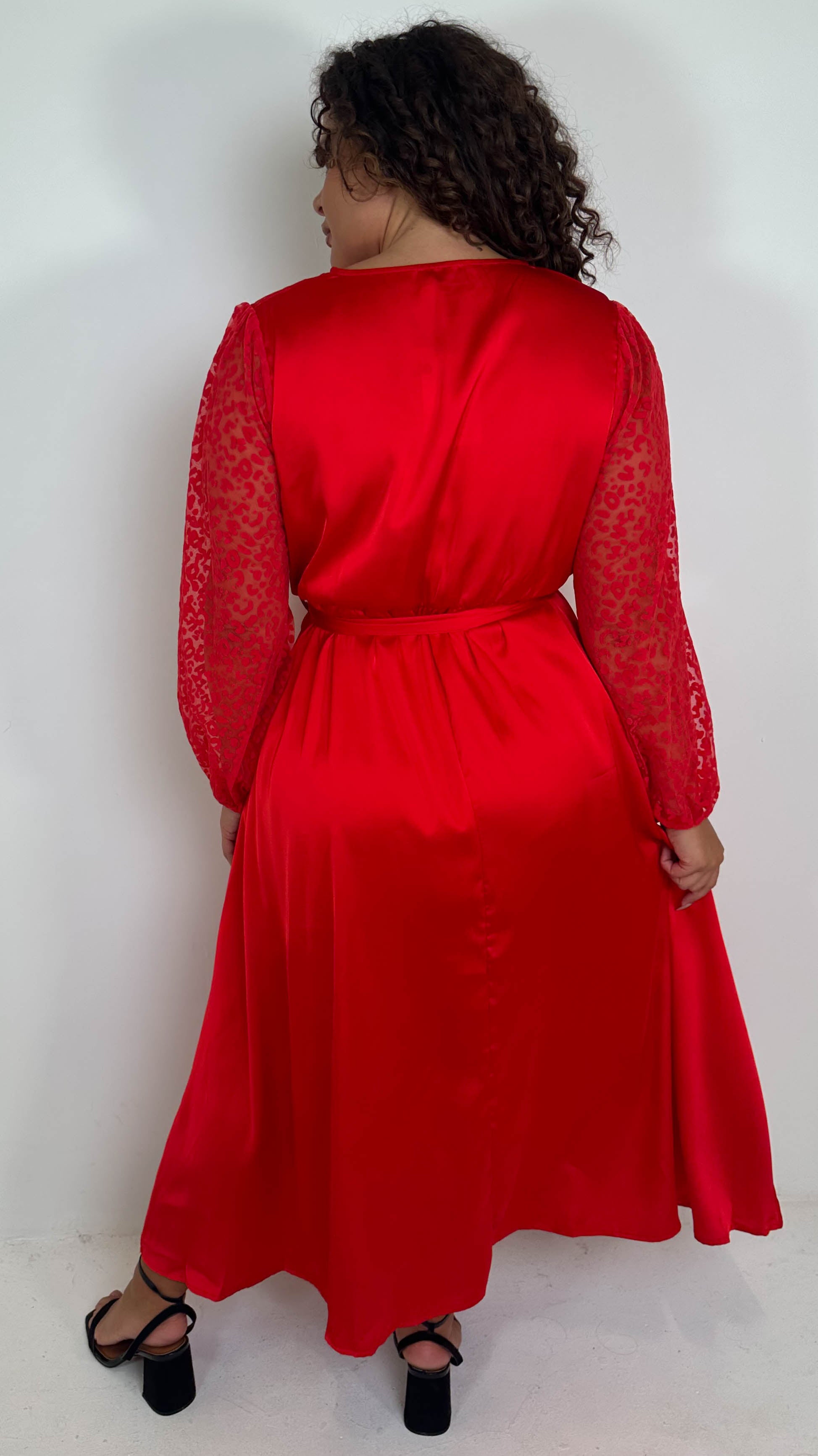 CurveWow Mesh Detail Wrap Midaxi Dress Red