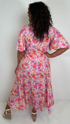 CurveWow Angel Sleeve Wrap Dress Pink Multi Floral