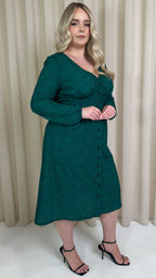 CurveWow Woven Button Front Dress Green Animal