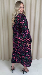 CurveWow Wrap Balloon Sleeve Midaxi Dress Multi Animal