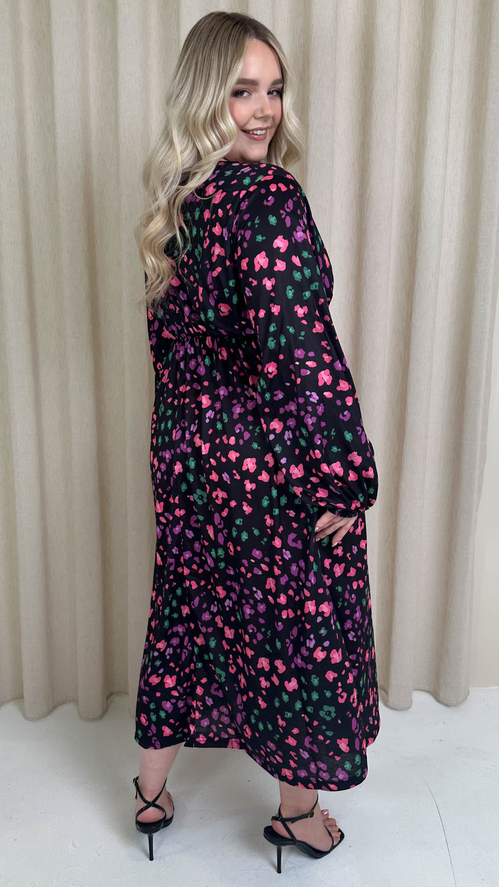 CurveWow Petite Wrap Balloon Sleeve Midaxi Dress Multi Animal