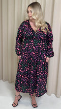CurveWow Petite Wrap Balloon Sleeve Midaxi Dress Multi Animal