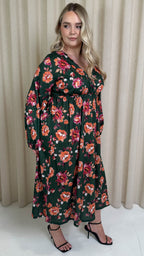CurveWow Wrap Balloon Sleeve Midaxi Dress Green