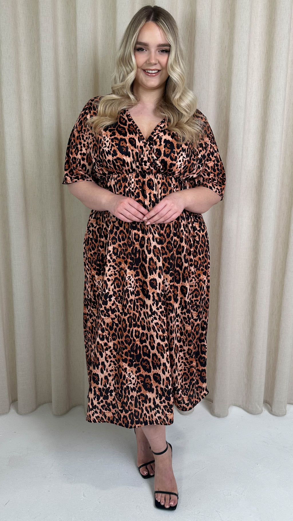 CurveWow Wrap Midi Dress Leopard