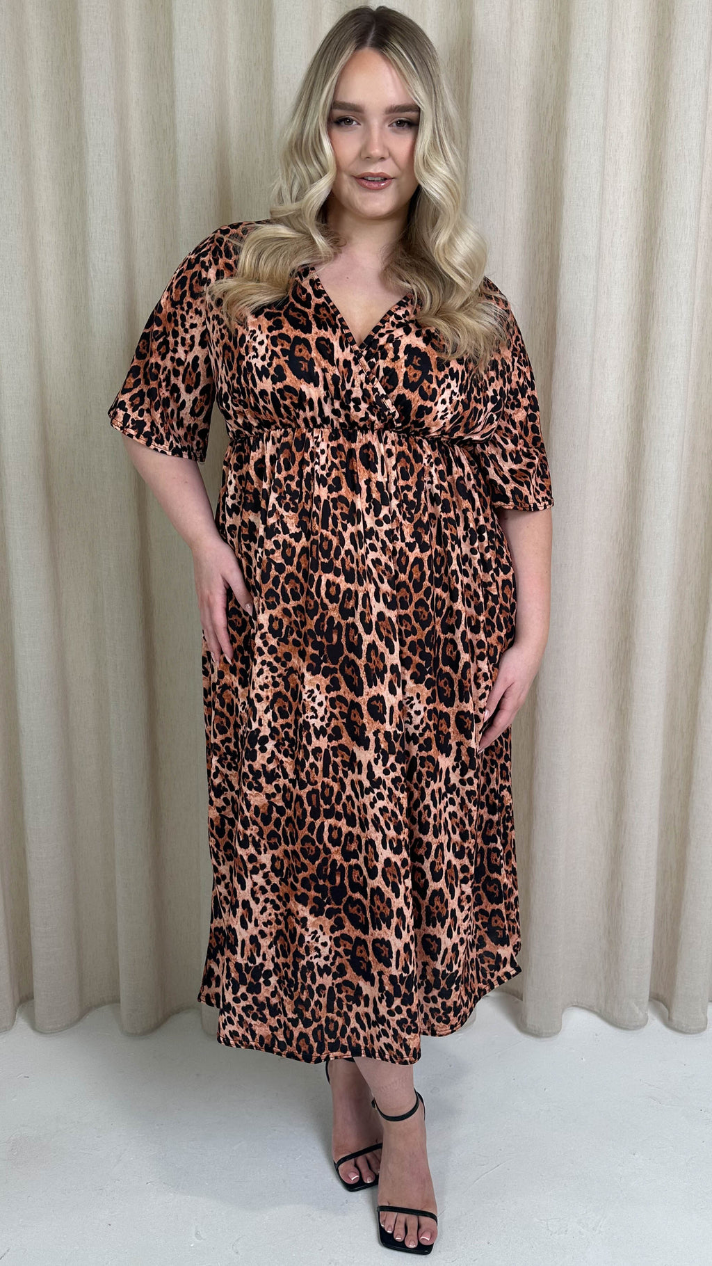 CurveWow Wrap Midi Dress Leopard