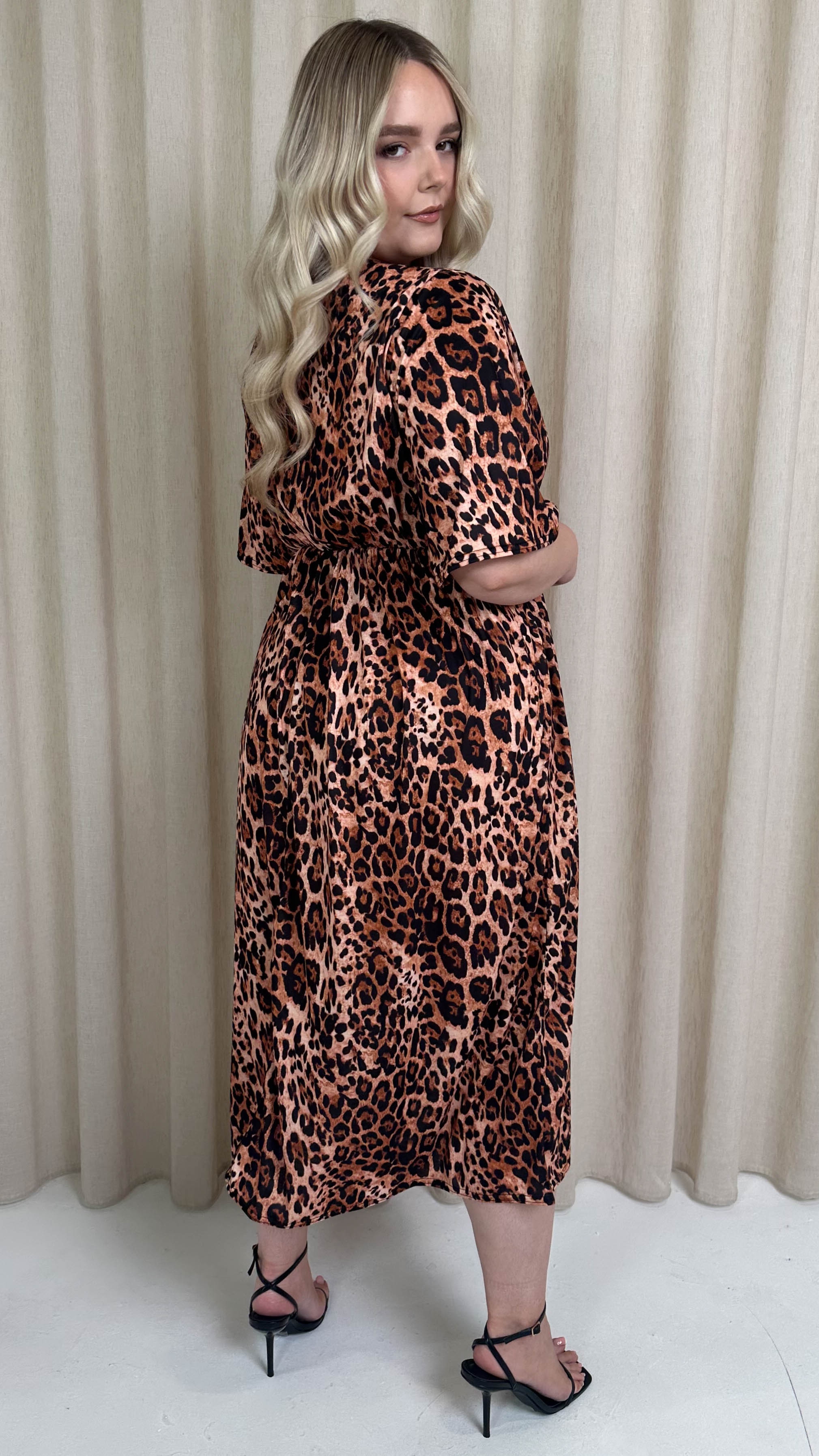 CurveWow Wrap Midi Dress Leopard