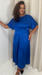 CurveWow Keyhole Oriental Satin Dress Cobalt Blue