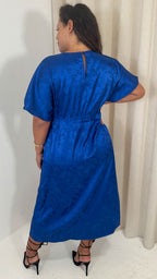 CurveWow Keyhole Oriental Satin Dress Cobalt Blue