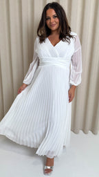 CurveWow Pleated Wrap Maxi Dress White