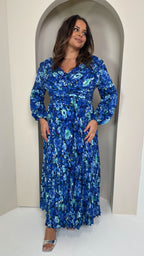 CurveWow Pleated Wrap Maxi Dress Blue Floral