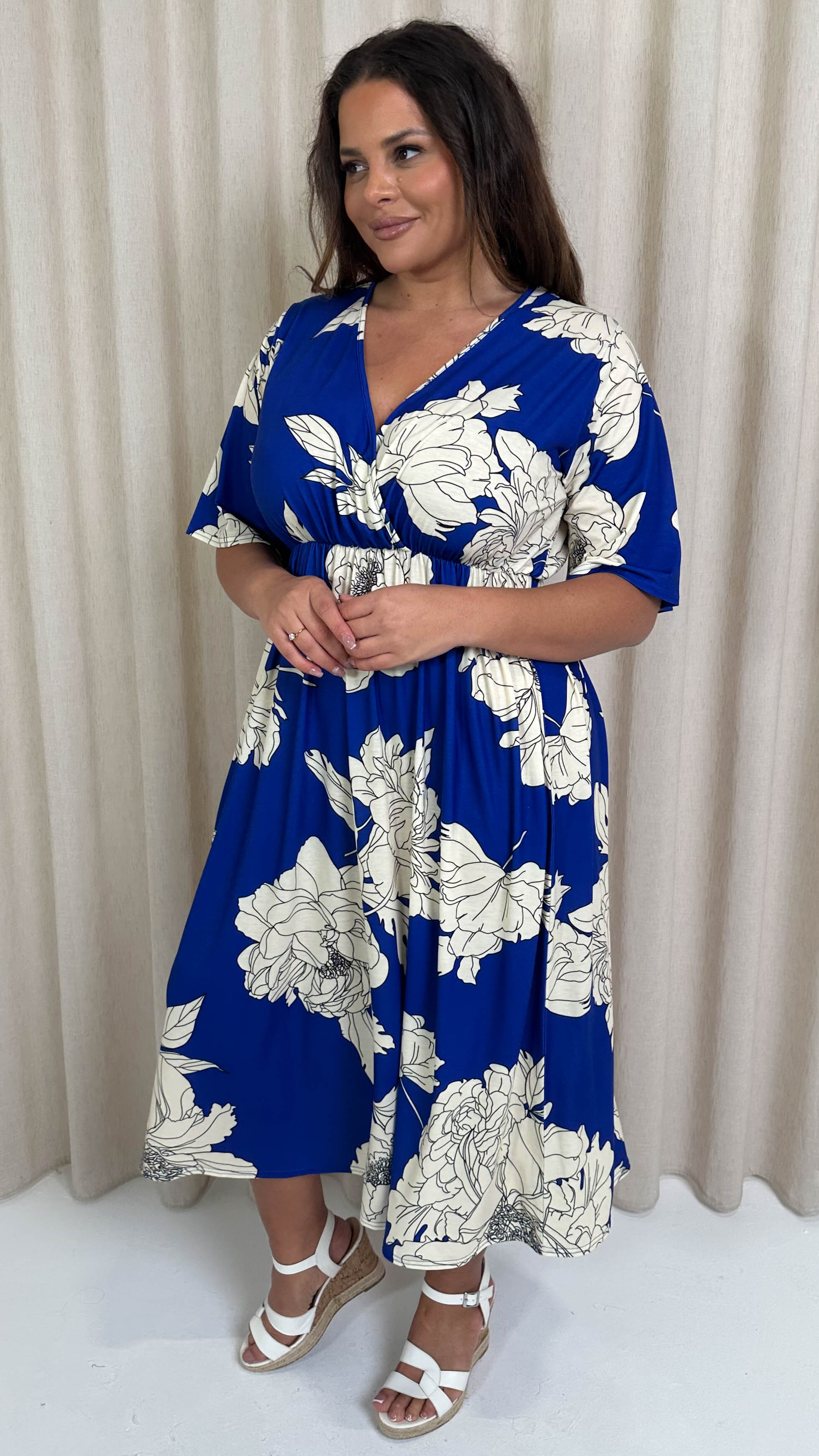 CurveWow Wrap Midi Dress Blue Floral