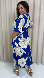 CurveWow Wrap Midi Dress Blue Floral