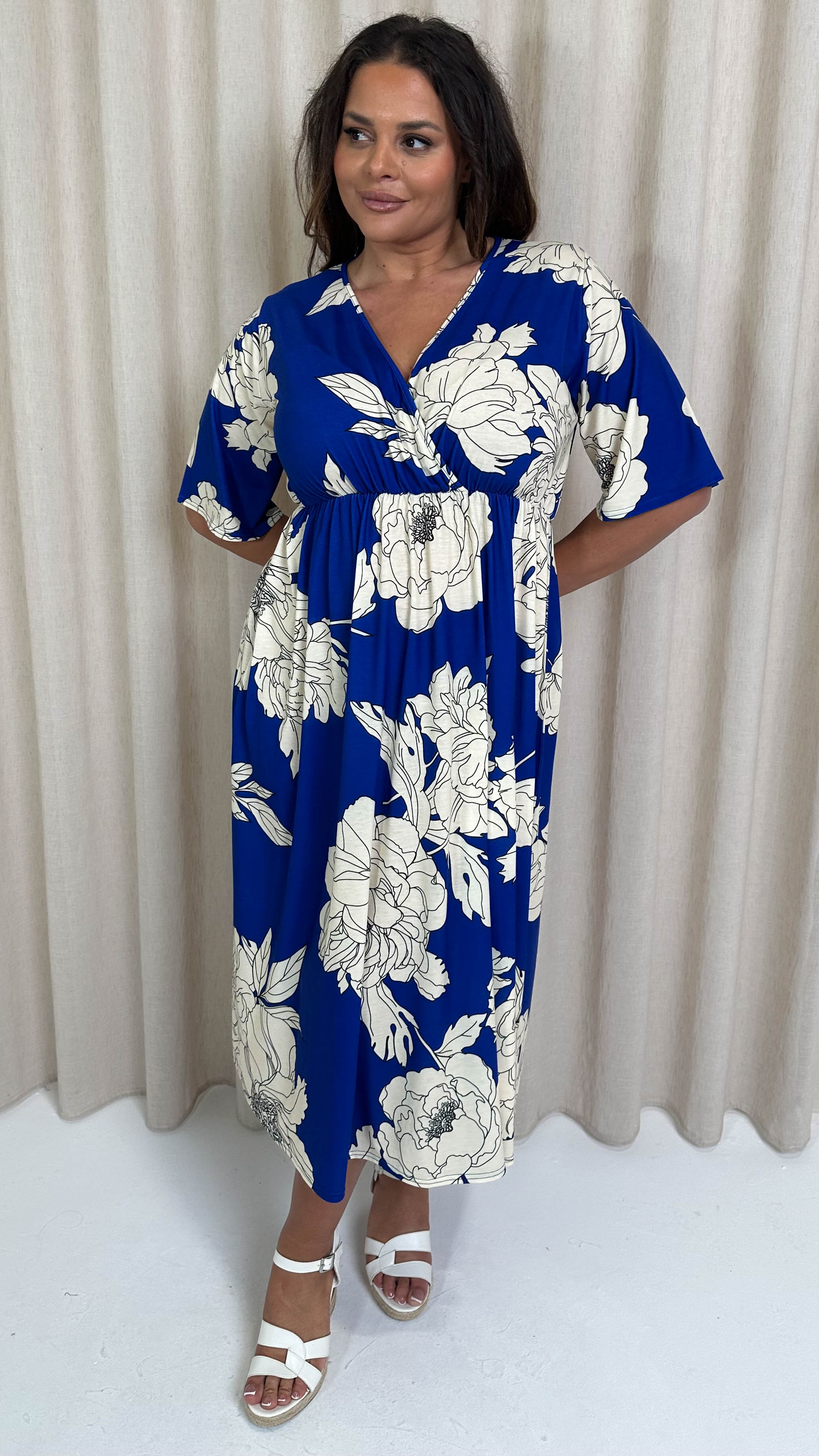 CurveWow Wrap Midi Dress Blue Floral