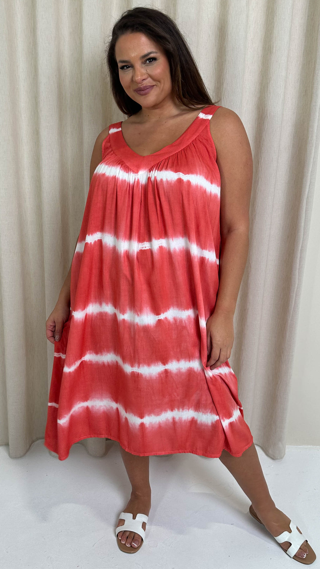 CurveWow Tye Dye Sun Dress Salmon