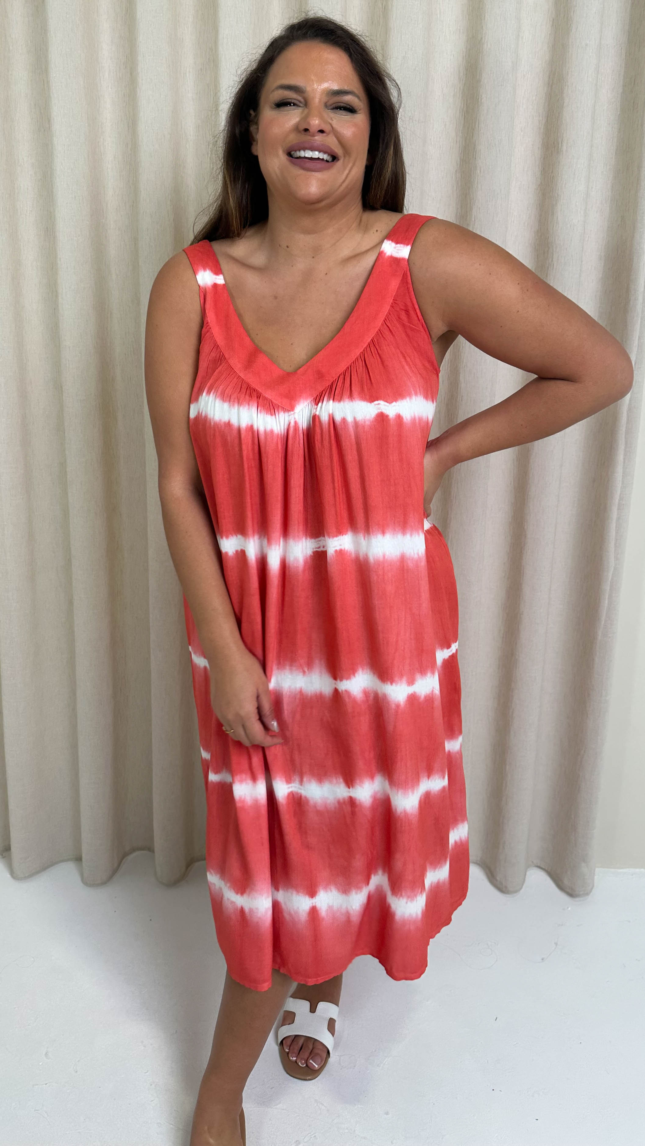 CurveWow Tye Dye Sun Dress Salmon