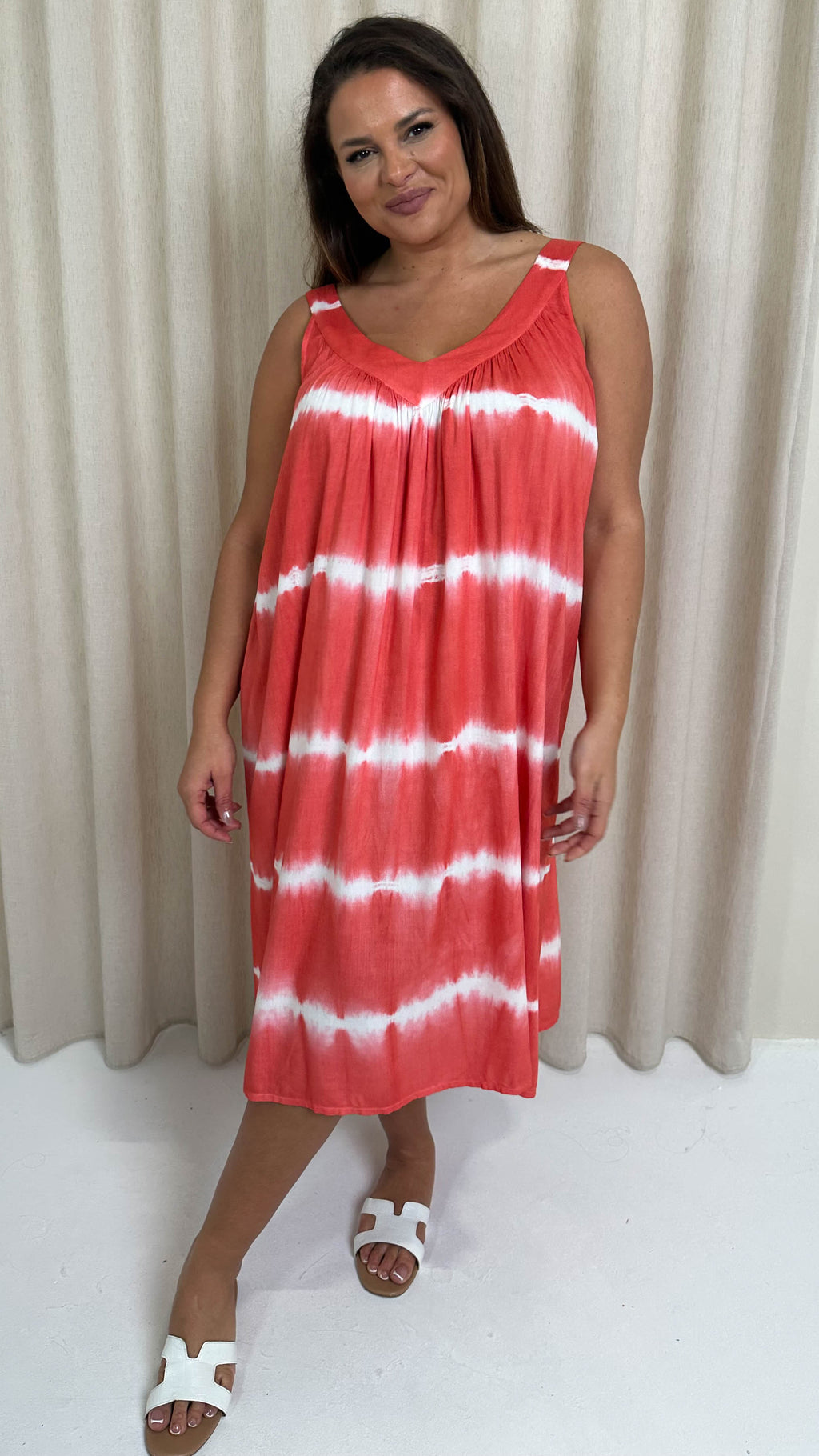 CurveWow Tye Dye Sun Dress Salmon