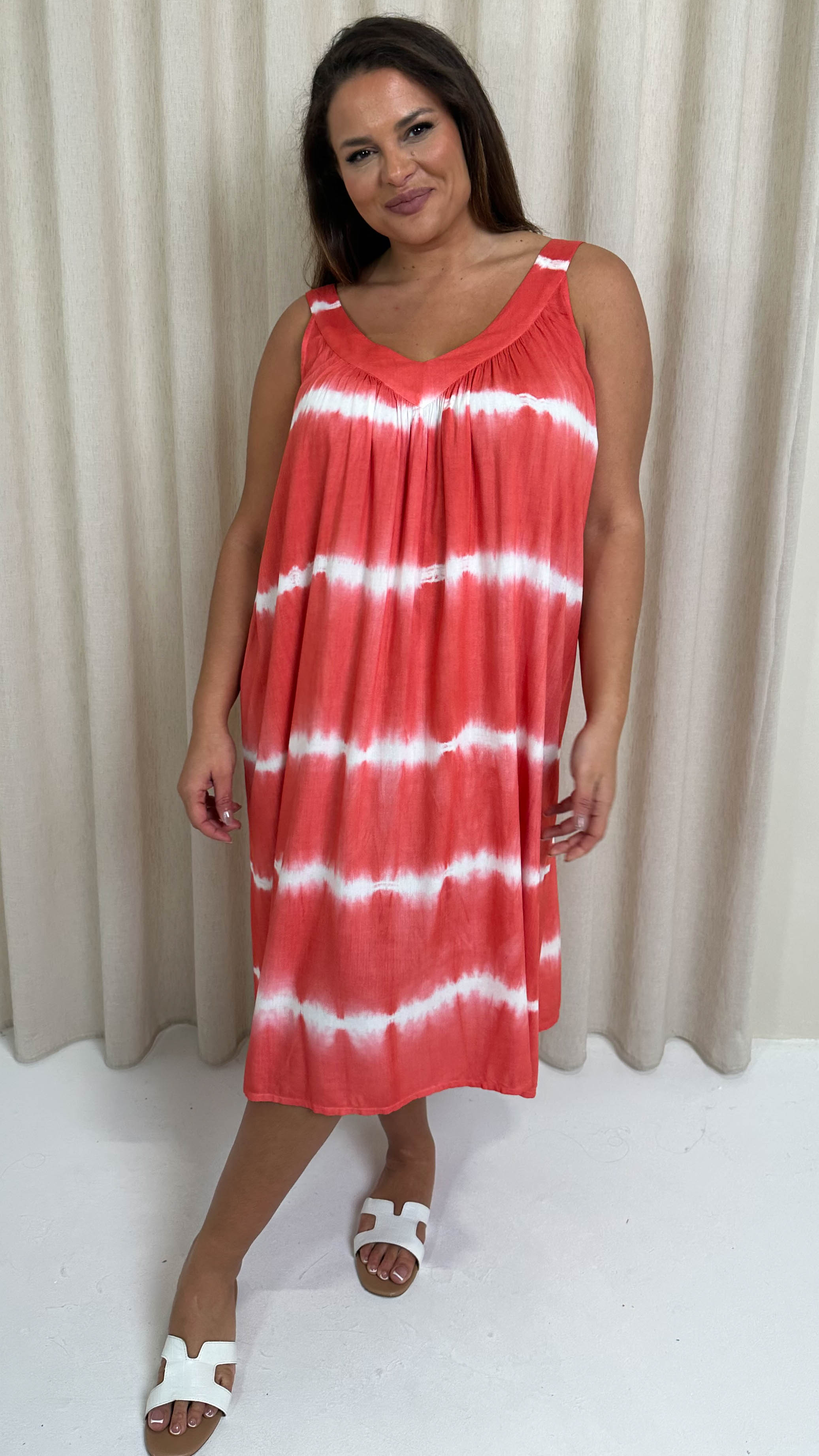 CurveWow Tye Dye Sun Dress Salmon