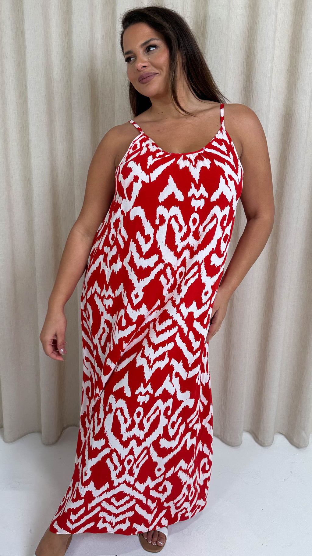 CurveWow Swing Cami Maxi Dress Red Aztec