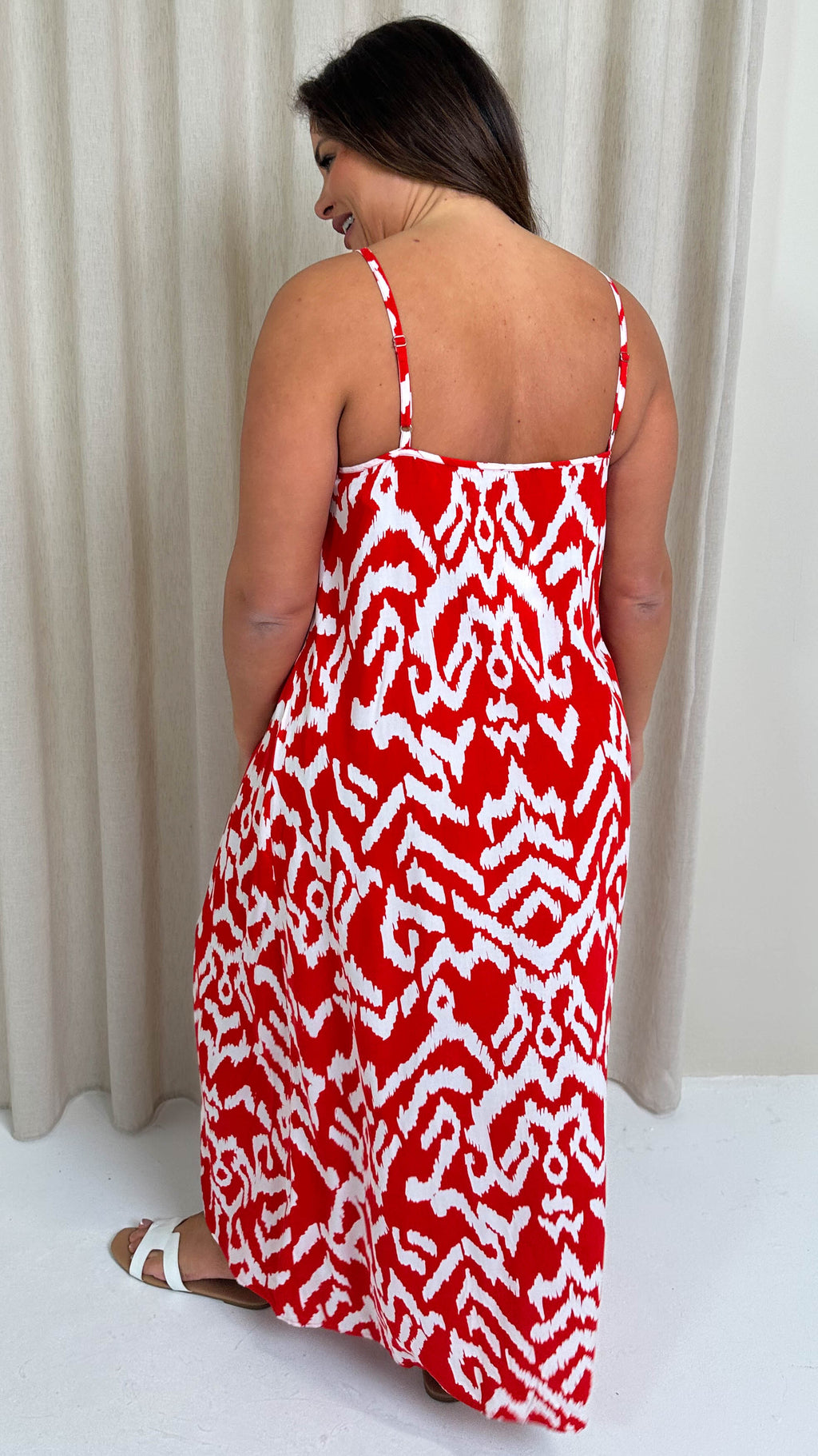 CurveWow Swing Cami Maxi Dress Red Aztec