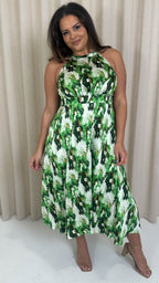 CurveWow Racer Cami Dress Green Abstract