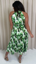 CurveWow Racer Cami Dress Green Abstract