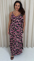 CurveWow Ruffle Tiered Maxi Dress Black Floral