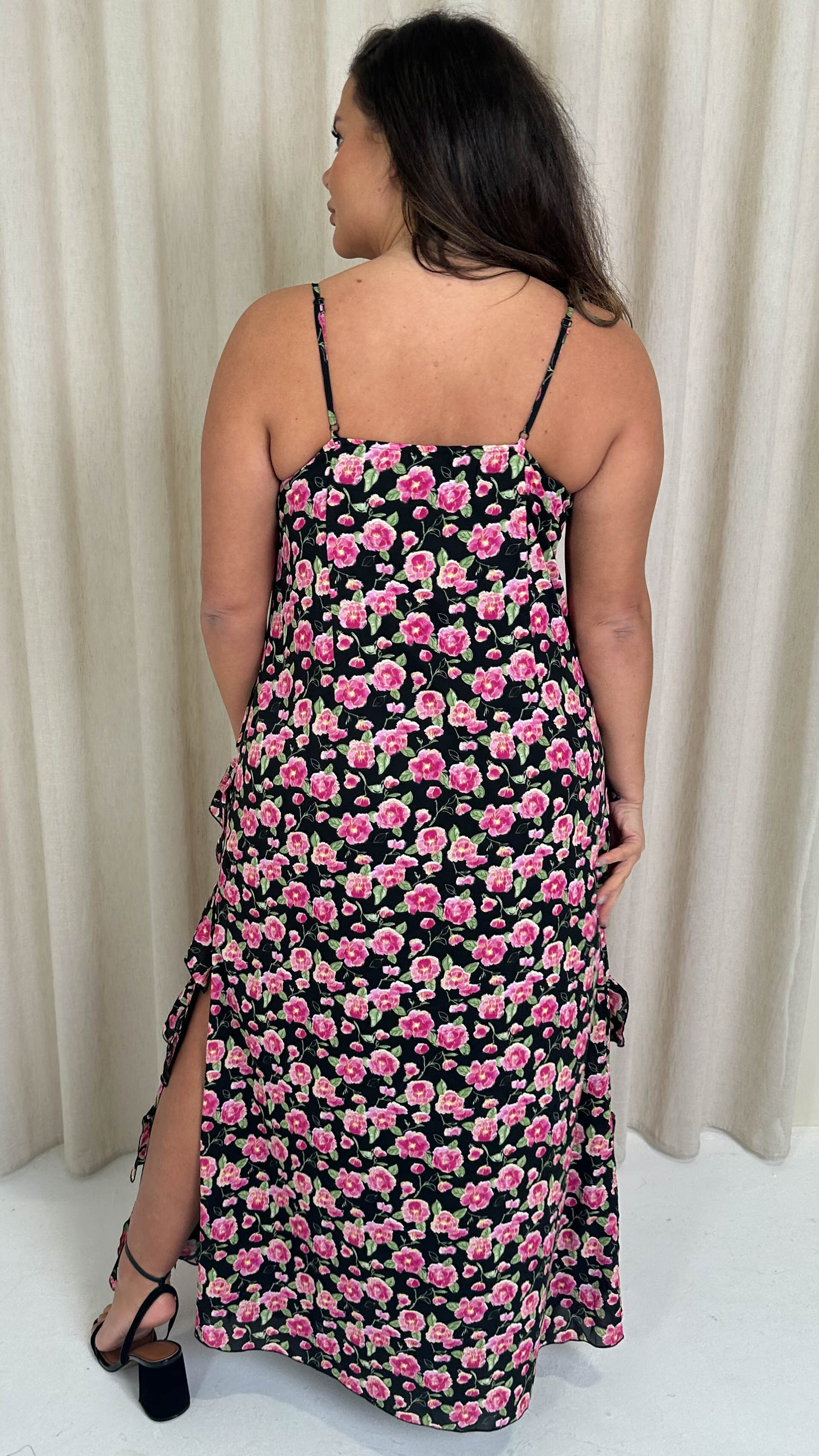 CurveWow Ruffle Tiered Maxi Dress Black Floral
