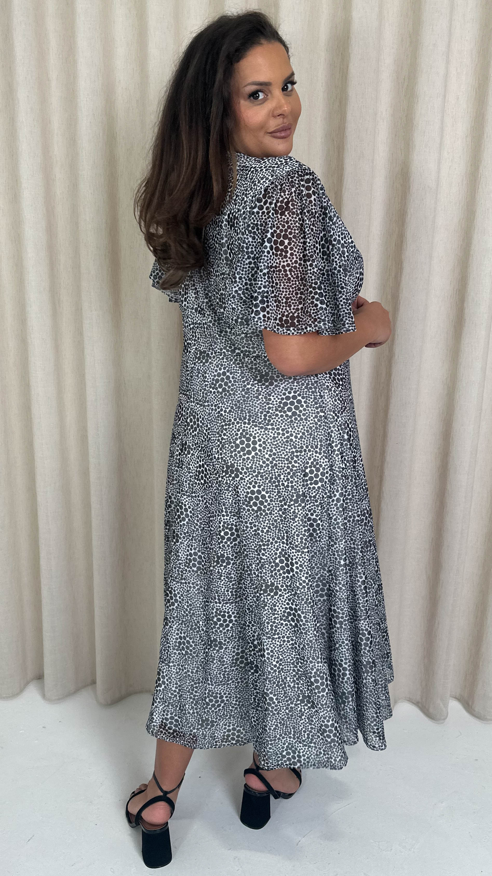 CurveWow Mesh Angel Sleeve Dress Irregular Spot
