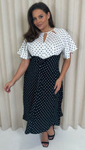 CurveWow Cut Out Midi Dress Black/White Polka Dots