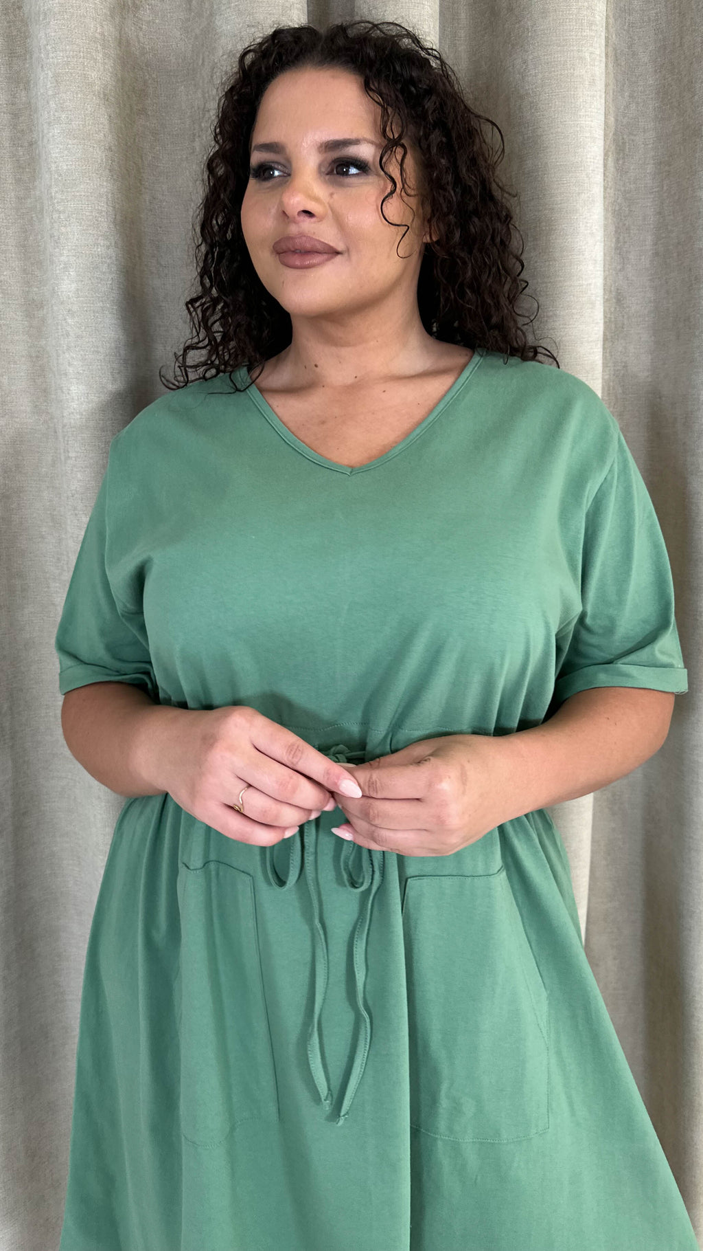 CurveWow Mini Drawcord T-Shirt Dress Green