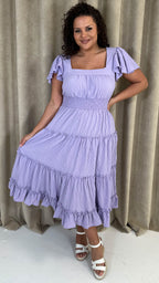 CurveWow Square Neck Seersucker Dress Lilac