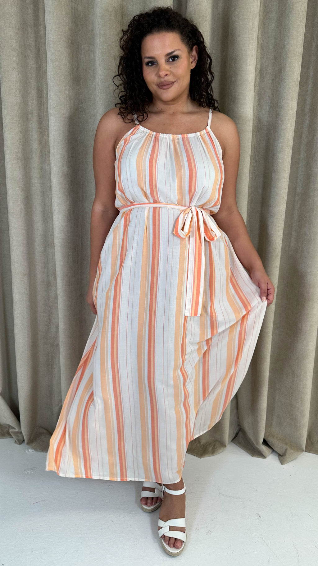 CurveWow Maxi Dress White & Orange Stripe