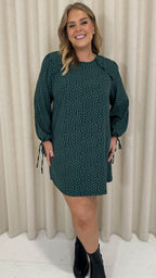 CurveWow Printed Tie Sleeve Shift Dress Teal Spot