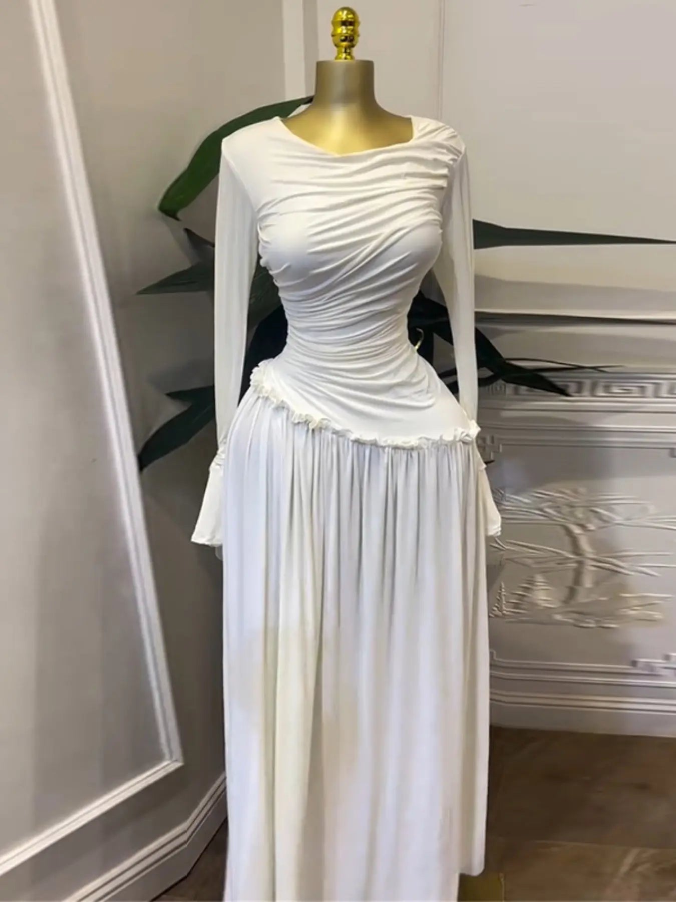 PULKRITU Elegant Chic Women's Long Sleeve O-Neck Big Swing Maxi Dress Woven, Fall & Winter Wear, Sweet Holiday Birthday Party Sexy Dress, Casual Style