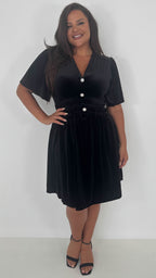 CurveWow Velvet Diamante Button Front Mini Dress Black