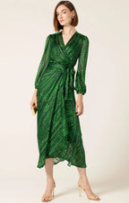 Midi Wrap Dress In Navy Green